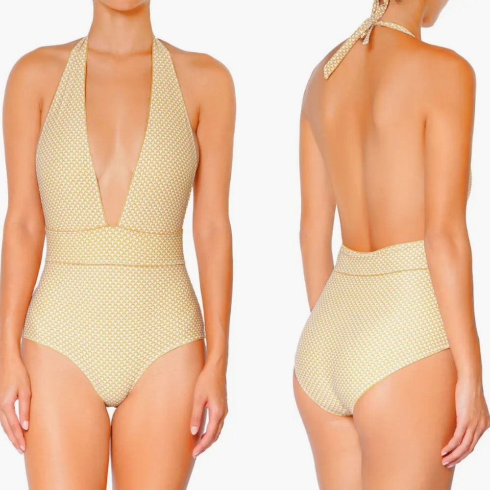 New HUIT Sunkissed Yellow One Piece Swimsuit $149 L Large Boho Chic NWT